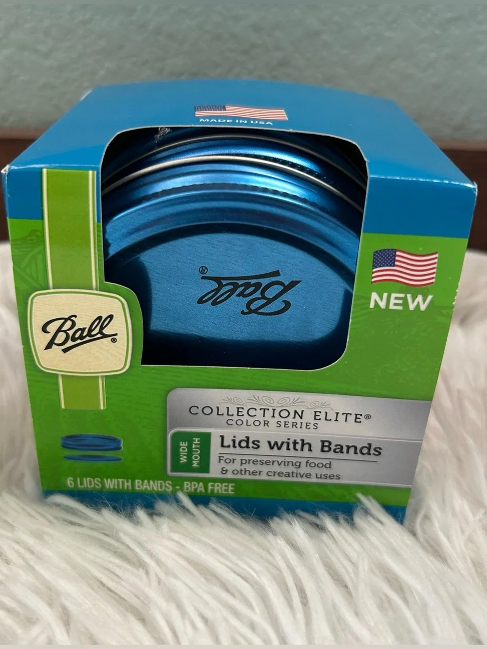 Ball Collection Elite Color Series Blue Wide Mouth Lids and Bands Set of 6 NEW